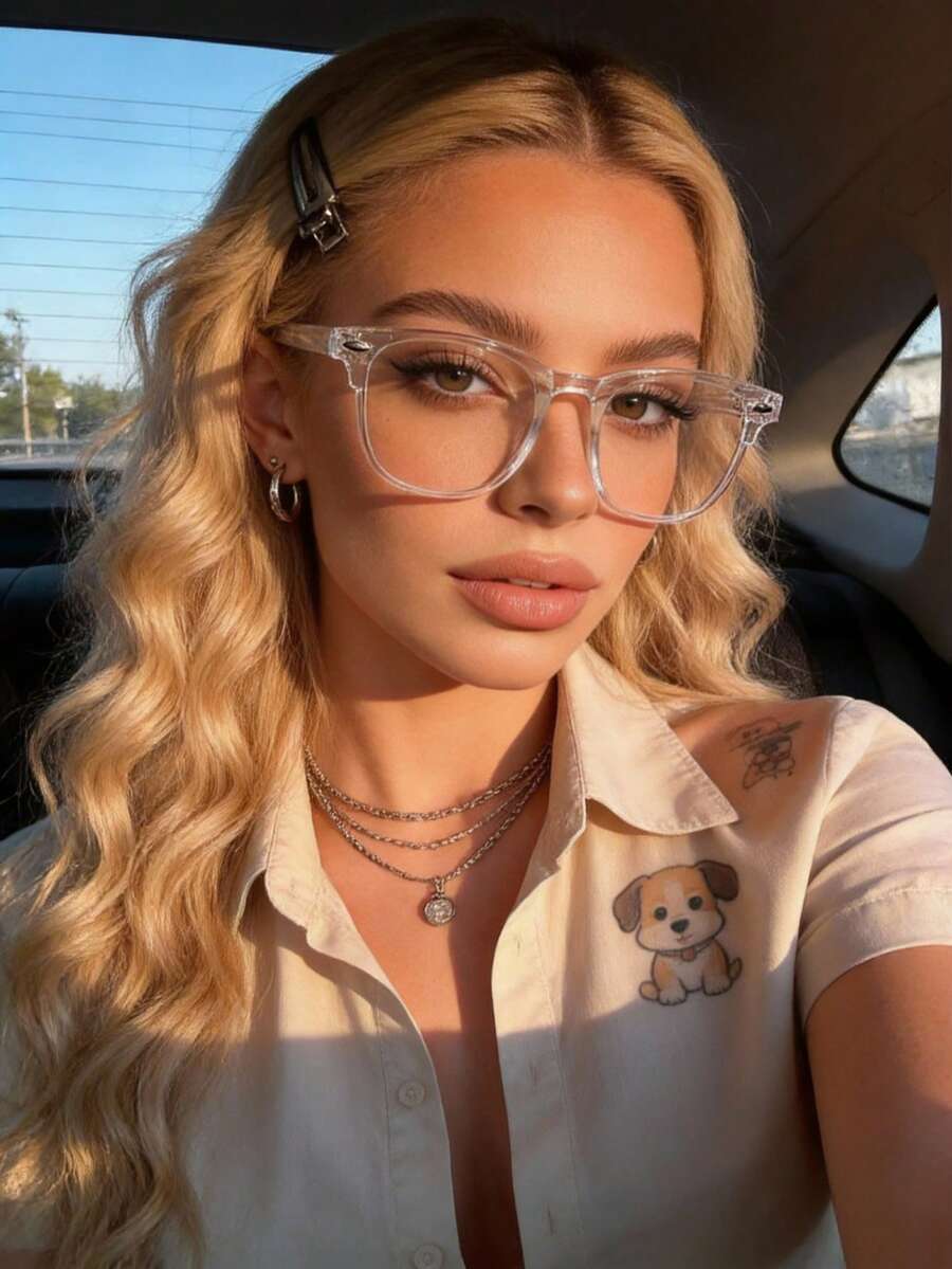 1pc Fashion Rhinestone Decor Transparent Glasses For Women, Suitable For Watching TV, Playing Games, Using Smartphones, Design - 1pc 透明白平 - 查看 1