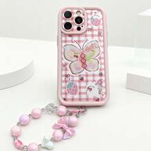 1个时尚涂鸦格纹蝴蝶TPU加厚保护手机壳+可拆卸蝴蝶结手链配件，适合女生日常使用，兼容 17/17Pro/17Air/17Pro Max/16/15/14/13/12/11，以及Galaxy S25系列、vivo、OPPO和荣耀系列，国际版，非国内版。 - 粉色 - 查看 2