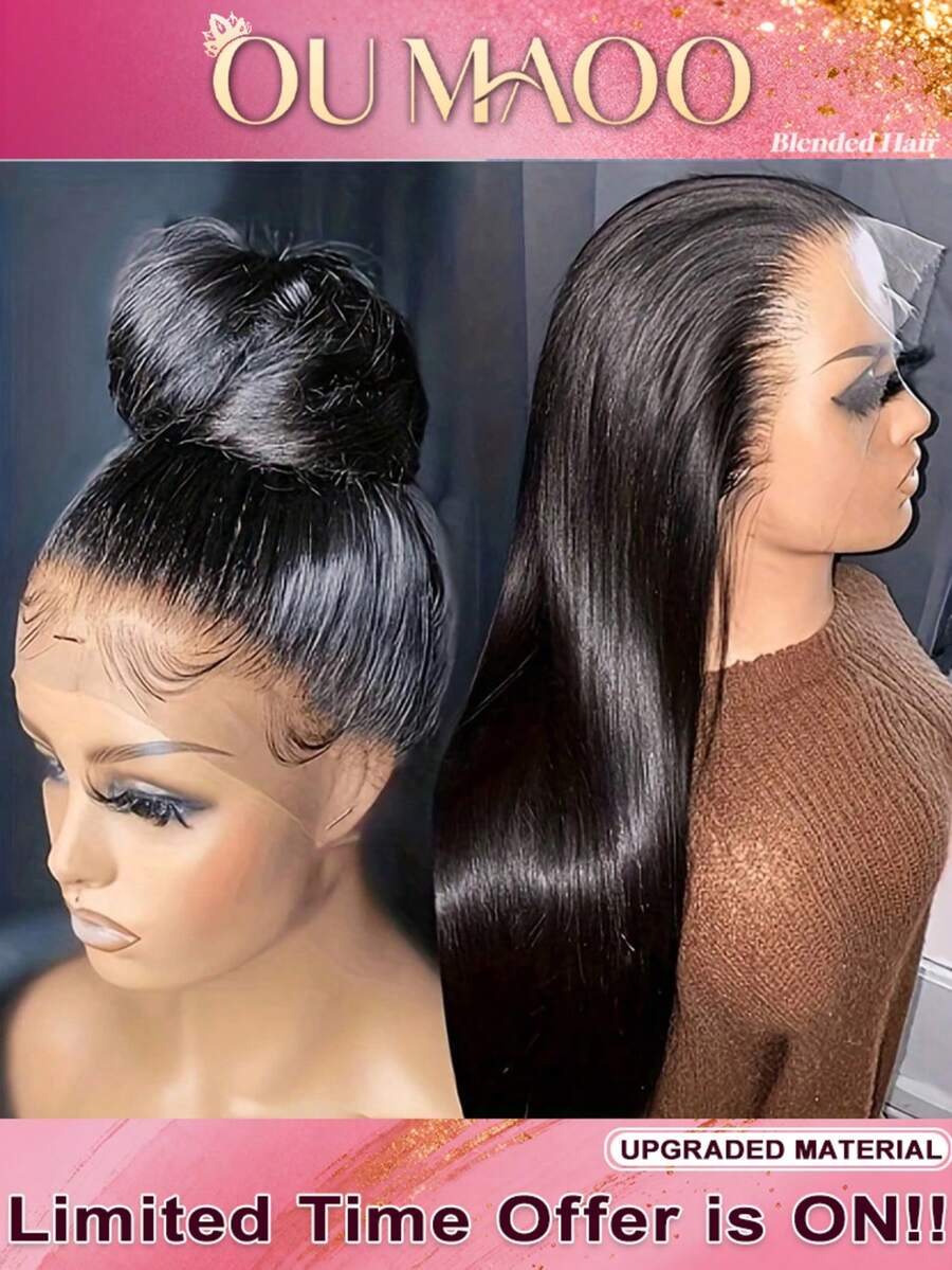 13x4 13x6 HD Transparent Glue-Free Lace Front Wig Brazilian Virgin Hair Mixed Straight 200% High Density Pre-Plucked Hairline Glue-Free Lace Front Includes Baby Hair Women's Natural Black Straight Style No Glue Required - Natural & Black - View 1
