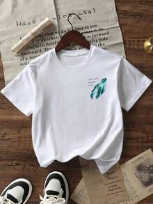 Tween Girls Students Casual Printed Round Neck Short Sleeve T-Shirt, Summer Top - White - View 4