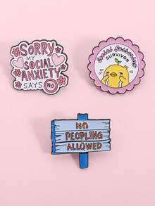 1件/套 “抱歉，我的社交焦虑症说不行”珐琅徽章 哭泣的小鸭 社交聚会幸存者胸针 翻领徽章 珠宝 礼物 送给朋友 - 彩色 - 查看 3