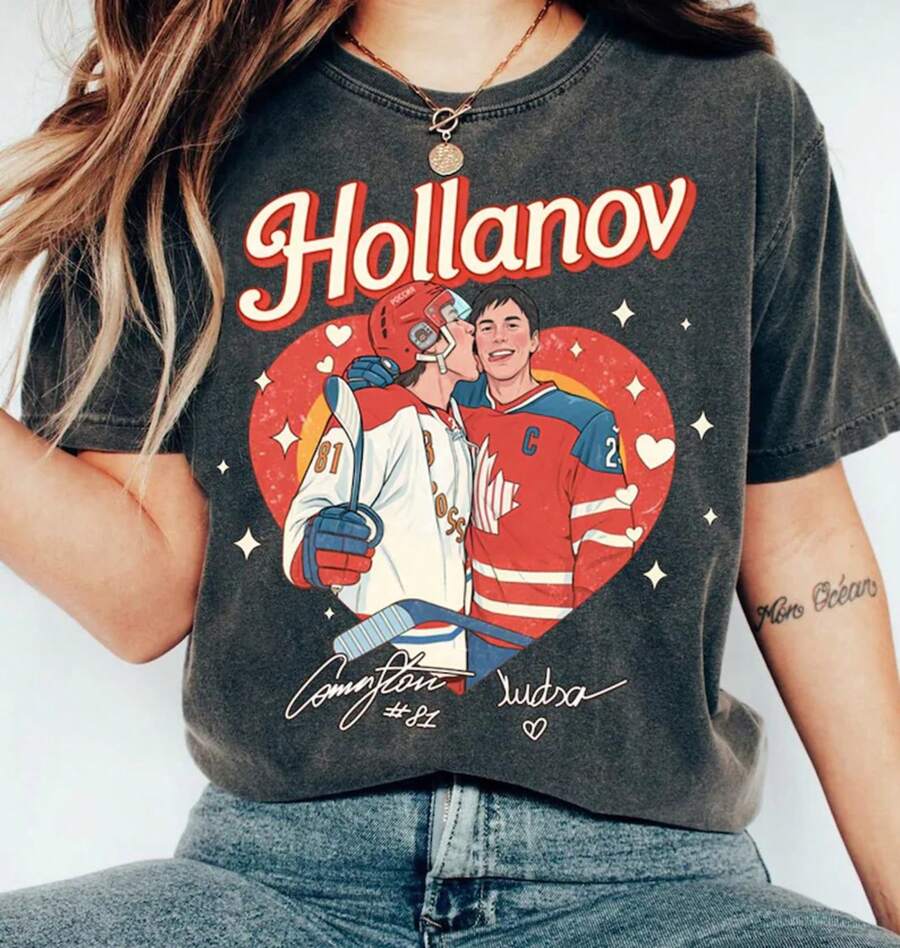 Heated Rivalry  Shirt, Hudson Williams Connor Storrie Shirt, Hockey Romance Novel Inspired Tee, Hollanov Couple Tshirt - Black - View 1