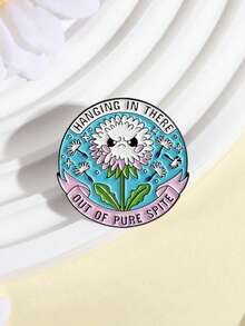 1pc/Set Dandelion Enamel Pins Custom Hanging In There Out Of Pure Spite Brooches Lapel Badges Cartoon Plant Jewelry Gift For Friends - Multicolor - View 8