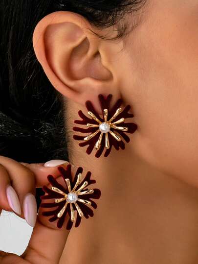 1 Pair Vintage Elegant Delicate Velvet Flower Earrings, Fashionable & Unique Jewelry Design For Women, Suitable For Daily Wear, Dates, Vacations, Festivals