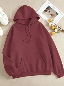 Áo sweatshirt in họa tiết đường phố thời trang mới năm 2026, kiểu dáng rộng rãi, tay dài, vai rớt, có dây rút, được thiết kế cho nữ, kiểu dáng unisex phù hợp cho mùa xuân, hè và thu, chất liệu nhẹ nhàng cho mặc hàng ngày. - màu đỏ gỉ - Xem 3