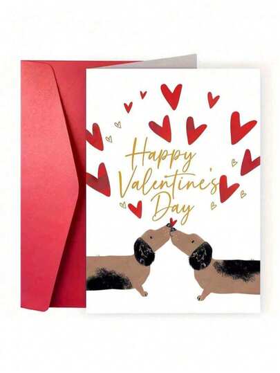 1 Stück süße Dackel-Paar Valentinstag Grußkarte, süßer Welpe küsst Herz Karte, Geschenk für Paar, Liebende und Hundeliebhaber