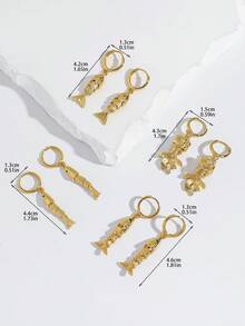 2 đôi bông tai hình cá 3D có thể cử động, mặt dây chuyền hình cá mạ vàng 18K, trang sức hình cá lồng vào nhau, bông tai hình cá cung Song Ngư độc đáo, quà tặng cho người yêu biển, phù hợp để đeo hàng ngày, đi nghỉ lễ, hẹn hò, dự tiệc. - Vàng - Xem 9