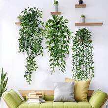 3 Pack Artificial Hanging Plants In Pots Indoor Fake Trailing Plants Home Room UK NEW - Green - View 1