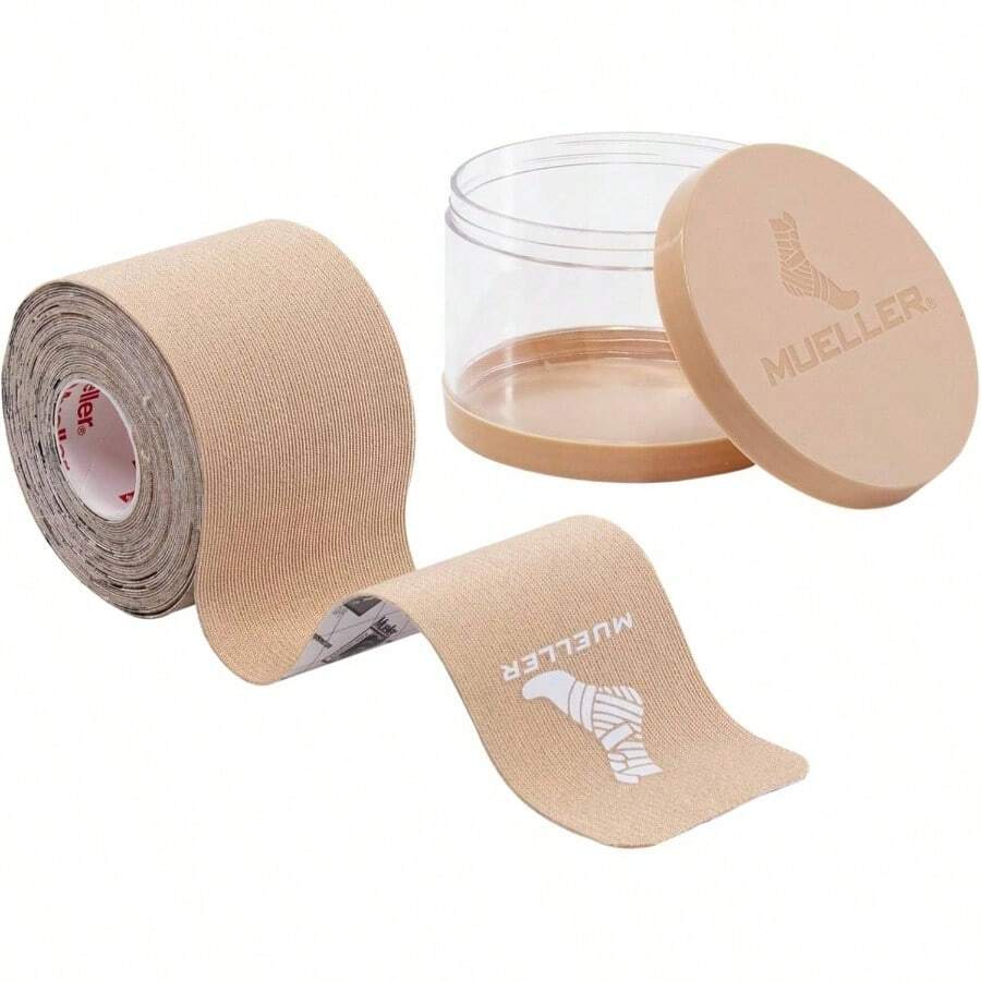 Sports Typhoon Kinesiology Therapeutic Tape, Quality Athletic Tape, Latex, 20 Pre - Cut I - Strips, 2 Inchx 9.75 Inch Each Strip - Elite + Beige - Xem 1