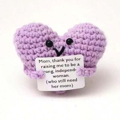 1pc Lovely Purple Heart-Shaped Hand-Knitted Inspirational Thank-You Card-A Soft Knitting Gift For Mother And Daughter-Is Very Suitable For Mother's Day, Birthday Or Special Occasions.