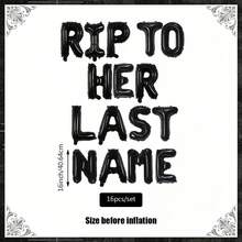 16/38件哥特式单身派对装饰气球套装，包含16英寸黑色“ To Her Last Name”字母气球、黑色酒瓶气球、钻戒气球，适用于单身派对装饰、哥特式单身派对装饰、订婚婚礼派对、黑色新娘送礼会装饰、告别单身生活、新娘送礼会装饰、趣味单身派对、新娘或死亡主题派对、婚礼订婚派对。 - 彩色 - 查看 12