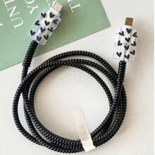 三合一套装：2个线缆保护套 + 1个1.4米线缆绕线器，激光雕刻线缆保护套，兼容苹果数据线、充电线、耳机线及各种数据线。 - 黑色 - 查看 6