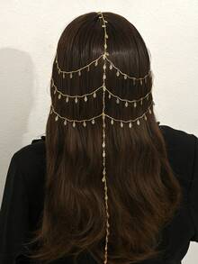 1pc Elegant Minimalist Leaf Tassel Chain Headband, Bridal Headpiece, Bohemian Hair Accessory, Wedding/Party Gift - Golden - View 5