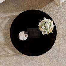 MERAX Round Tempered Glass Coffee Table In 30.7",Luxurious Geometric Metal Frame,Gold Finish & Lower Shelf, Black - Black - View 3