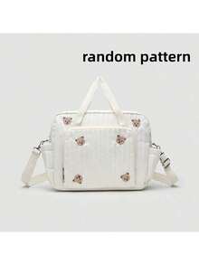 INS Korean Style Large Capacity Embroidered Bear Mommy Bag, Handbag, Shoulder Bag, Crossbody Bag For Versatile Use - White - View 9
