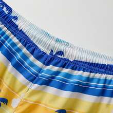 男士休闲椰树印花抽绳腰沙滩短裤，夏季 - 黃色 - 查看 9