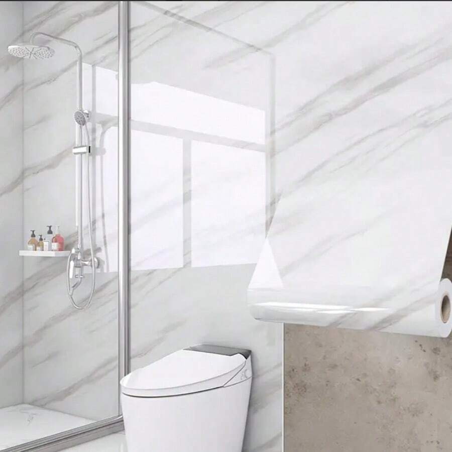 Giấy dán tường họa tiết đá cẩm thạch trắng, thích hợp cho việc cải tạo và bảo vệ gạch ốp lát nhà bếp, phòng tắm, chống thấm nước và chống bám bẩn, bảo vệ bề mặt đồ nội thất. - trắng - Xem 1