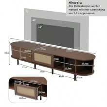 Ovaler TV-Ständer In Nussbaum Dunkel, Rattan-Design - 180 Cm MDF-Design, Verstellbare Füße, 30 Kg Belastbarkeit - Brown - View 3