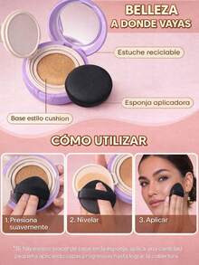 Base Cushion Líquida Larga Duración 48H | Maquillaje Profesional Efecto Piel Perfecta | Base Compacta Hidratante Resistente al Agua | Cosmético para Mujer Uso Diario Regalo Ideal Maquillaje Cosmética para Mujeres Niñas Perfecto para Invierno Ideal para Y2K Elegante Moda Adecuado para Cumpleaños Regalo Fiesta Listo Mejor Color - Bamboo - Ver 3