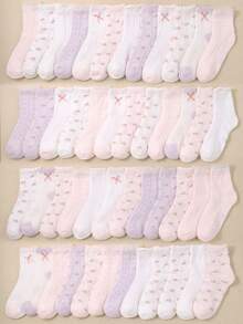 5/10/20 Pairs Girls White Knee High & Ankle Socks With Bow, Floral, Striped Designs, Breathable Soft Mesh, Suitable For 1-16 Years Old Children - Multicolor - View 7