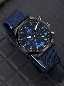 LIANDU LIANDU 1 Set Men's Watch With Calendar Function, Casual Sports Fashion Industrial Style Round Dial Quartz Watch, Paired With Men's Leather Strap, Punk Style Bracelet Set, PU Braided Wrap-Around Strap, Suitable For Daily Wear, Birthday Gift, Party, Holiday Gathering, Ideal Gift For Yourself Or Friends. No Packaging Box Included. - Blue - View 5