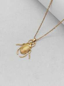 1pc 18K Gold Plated Stainless Steel Beetle Insect Series Pendant Necklace, Unique & Innovative Jewelry - Yellow Gold - View 3