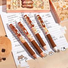 水豚4支装卡通动物图案指套，侧按式可擦笔（0.5mm蓝色墨水），大容量多层铅笔盒，返校必备办公用品，情人节礼物 - 彩色 - 查看 15