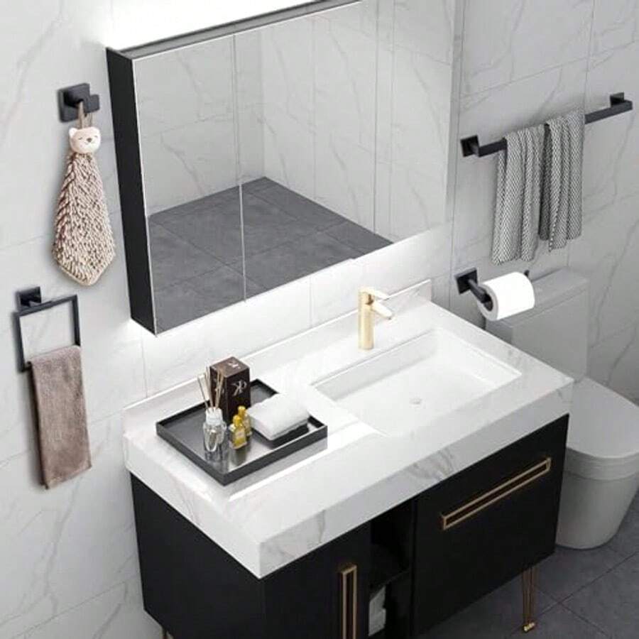 Juego de 10 Accesorios de bao en Negro Mate, Juego de toalleros de 23.6 Pulgadas, Juego de Accesorios de bao de Acero Inoxidable Sus 304, toalleros para Montar en la Pared del bao - como se muestra en la figura - Ver 1