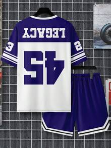 Men's Casual Loose Fit Round Neck Short Sleeve Top And Shorts Set Summer Sports - Multicolor - View 3