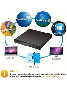Ultra Slim USB 2.0 External CD DVD Burner, CD-R/W DVD-R/W Disc Drive For Laptop Desktop PC Windows