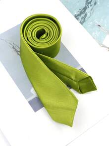 ZONFAZ 1pc Men's Solid Color Smooth Glossy Texture 2 Inch Slim Necktie, Suitable For Weddings, Christmas Celebrations, Thanksgiving, Parties, And Daily Wear,Festival,Graduation Gift - Lime Green - View 4
