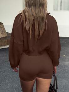 Soltrb Retro Zip-Up Cardigan Sweater For Women - Coffee Brown - View 10