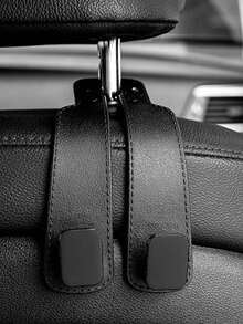 Durable Car Seat Back Hook, Rubber Leather & Zinc Alloy Double Hook, Hidden Mount Organizer For Bags Coats, Phone Holder Function