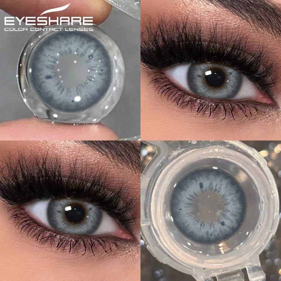 Eyeshare 1副自然色美瞳，棕色镜片，Colorcon蓝色镜片，年抛，美丽灰色瞳孔镜片，绿色隐形眼镜