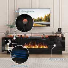 [2 Packages]70" Modern Fireplace TV Stand With 36" Electric Fireplace For TVs Up To 80",Stainless Steel Pipe, Luxury LED-Lit Entertainment Center With High-Gloss Grey Cabinet, Perfect For Living Room, Halloween Decor - 查看 6