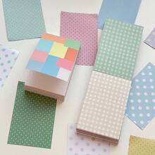 100pcs WAKAWAKA Basic Thick M5 Memo Pad, Large Polka Dot & Plaid Rainbow Color, 120g Writing Paper