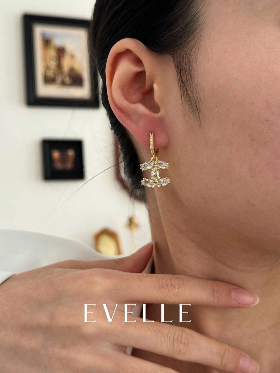 18K镀金优雅可爱铜耳环，适合日常佩戴和聚会场合 - 金色 - 查看 1