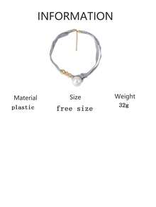 1pc Luxury INS Minimalist Design Faux Pearl Pendant Necklace, Elegant Women's Necklace With Gray Mesh