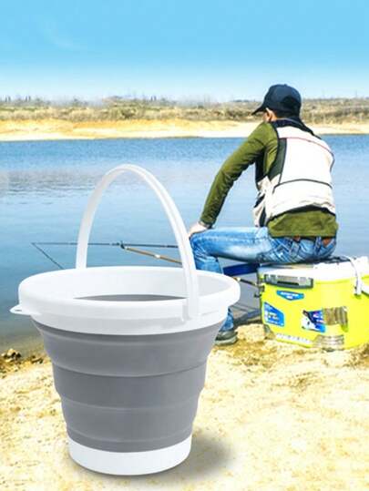1pc Portable Foldable Water Bucket, Plastic Silicone Car Wash Bucket, Large Capacity Fishing Bucket, Household Water Storage Bucket, Watering Bucket