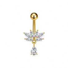 14G Dangle Belly Button Rings - Surgical Steel Golden And Silvery Bar With Heart CZ And Chain Piercing Jewelry For Women - Multicolor - View 10