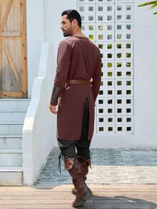 Men's Medieval Shirt, Halloween Cosplay Costume Long Sleeve Shirt - Rust Brown - View 2