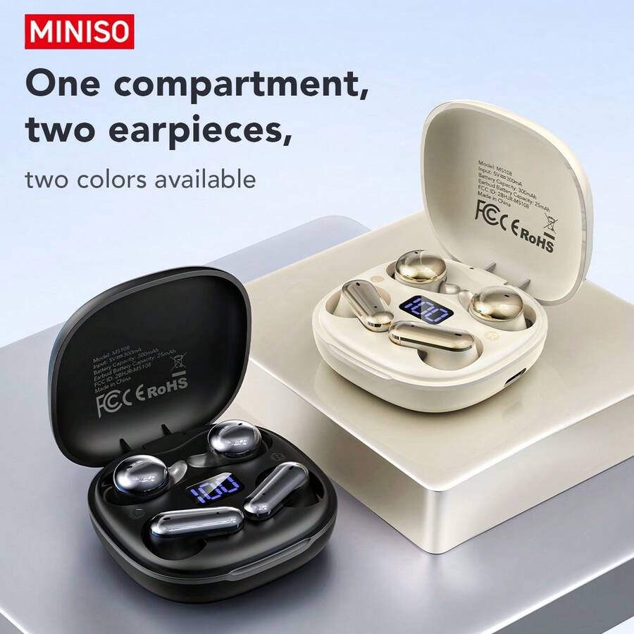MINISO MS108 AI Smart Earbuds | Translation + Noise Cancellation + Sharing 3-In-1, Buy 1 Get 2, 134 Languages Real-Time Translation, Dual Mic Noise Cancellation High-Definition Calls - Black - View 1