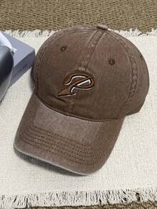 1pc Unisex P Letter Embroidery Baseball Cap, Casual Distressed Curved Brim Hat, Versatile For Daily Wear, Streetwear Style - A - View 10