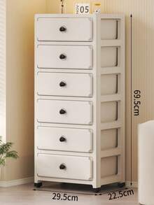 1pc Movable Cream-Colored Storage Cabinet, Home Storage Cabinet With Drawers For Living Room, Kitchen, Bedroom Nightstand - Multicolor - View 8