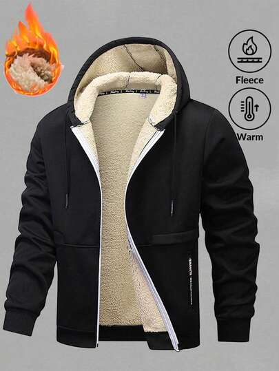 男士羊羔绒内衬拉链连帽衫，保暖冬装，舒适休闲外套，适合寒冷天气，街头风，送给丈夫或男友的完美生日礼物