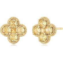 Stud Earrings For Women Gold Flower Four-Leaf-Clover 12 Month Birthstone 14K Small Simple Hypoallergenic Birthday Gift Jewelry - 11. November - View 10