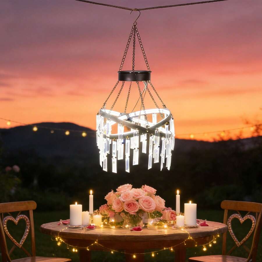 HUYIENO Solar Hanging Crystal Chandelier Outdoor Garden Decorative Lights Powerful Lithium Battery 54 Warm White LEDs Waterproof Hanging Lantern For Valentine Gifts Garden, Yard, Patio, Gazebo, Party, Wedding 2 Tier - X Shape - 查看 1