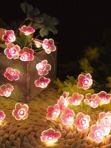 1 Set 10/20/30/50 LED Cherry Blossom String Lights (Batteries Not Included), Suitable For Bedroom, Party, Garden, Wedding, Valentine's Day Decor, Pink Fairy Lights, Battery Operated Indoor/Outdoor Decoration - Warm Light - View 6