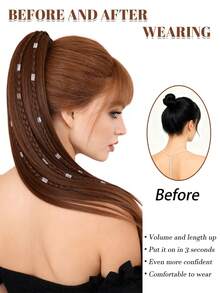 女士合成假发，带夹式银色扣环辫子、高马尾、长直发、逼真复古风格辫子、直马尾假发