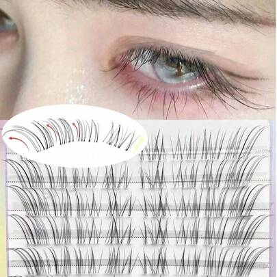 Waloshow 80 sợi mi giả mềm mại, tinh tế, kiểu cánh xếch cho bé, thân trong suốt, kiểu mi cong chữ C tự nhiên và hơi rối.